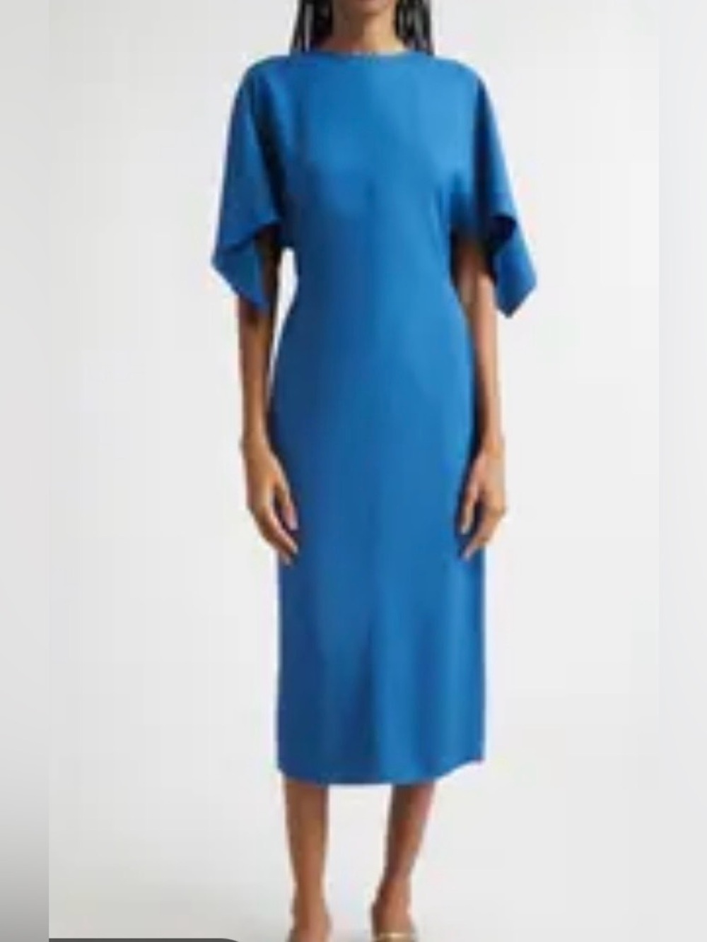 COS Signature Draped-Sleeve Midi Dress. Azure Blue,Soft Jersey Fabric. Leg Slits - Picture 2 of 16